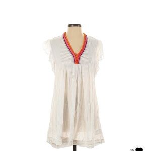 POUPETTE ST BARTH WHITE COLORFUL TRIM SASHA PLEATED FLUTTER SLEEVE MINI DRESS S